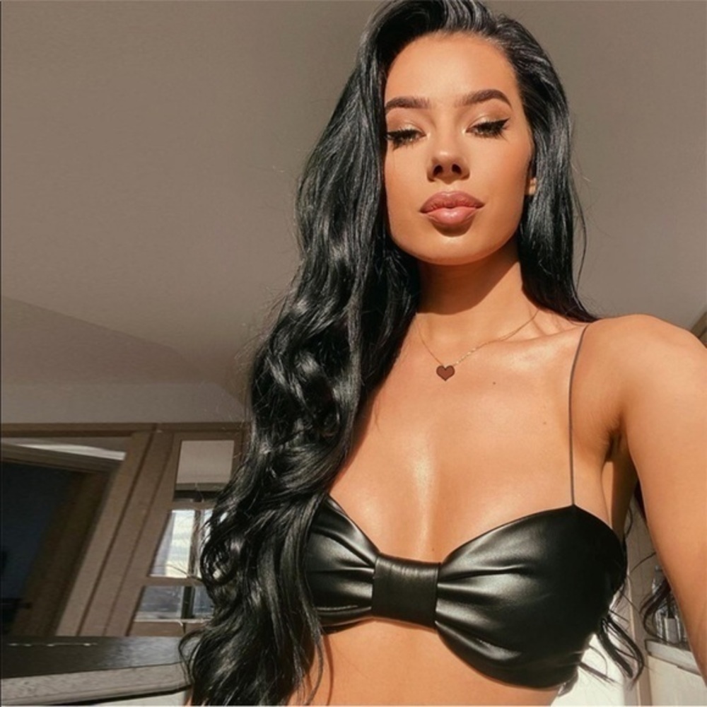 Black Pleather Bralette Crop Top NWT | Faux Leather Night-Out Top - Picture 3 of 5